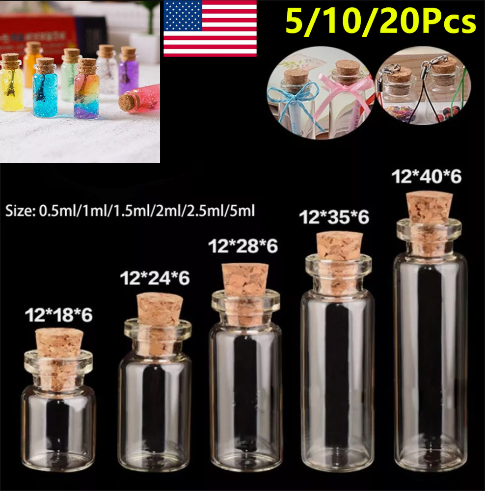 0.5-5ml Clear Glass Bottles with Cork Stopper Tiny Vials Wish Jars Containers