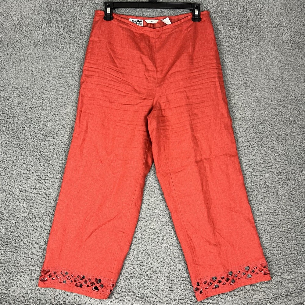 VTG Edward 100% Irish Linen Capri/Cropped Pants Red/orange Size 6 24” Inseam-c