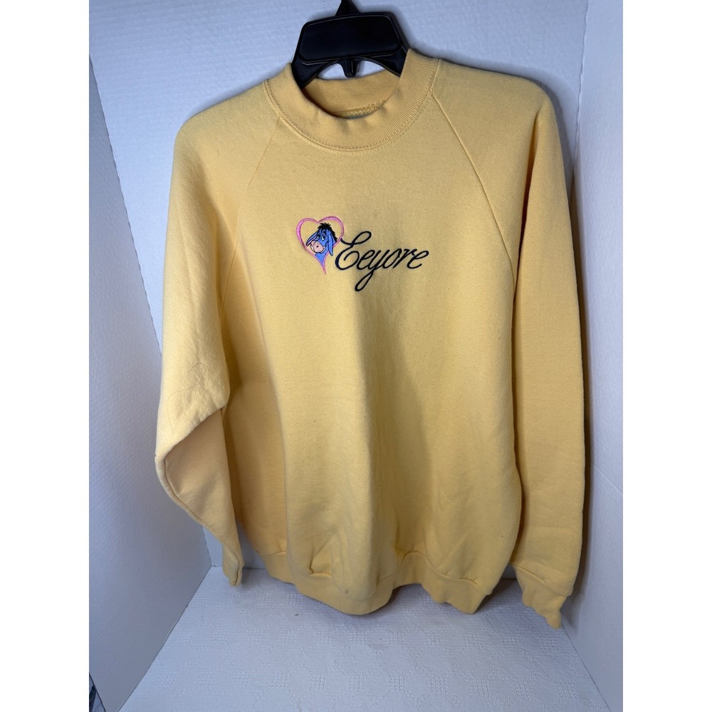 Yellow Eeyore Embroidered Sweatshirt Vintage 90s Fruit of the Loom XL