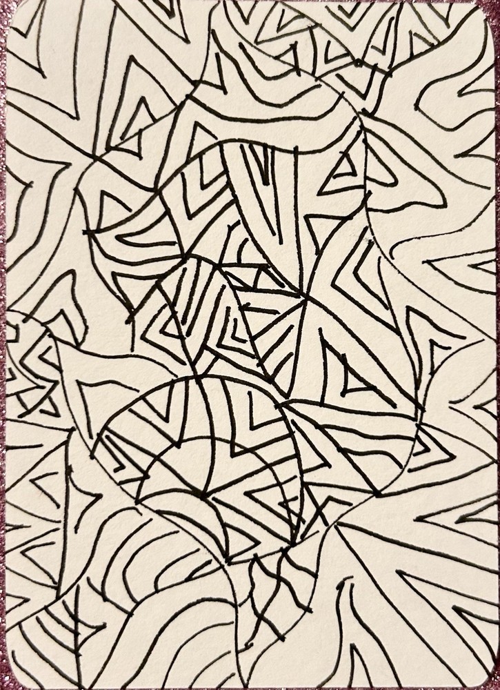 Original ACEO Handmade Miniature Abstract Line Drawing Art Ink on Paper