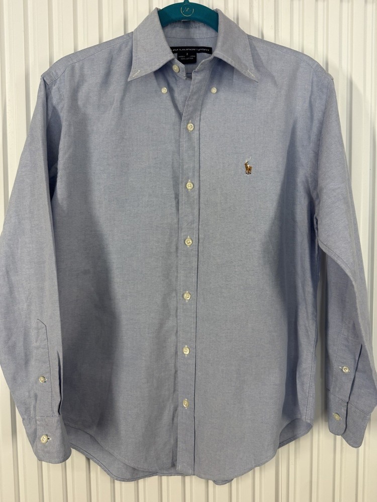 Ralph Lauren Boys Size 2 Button Down Shirt Blue Oxford Long Sleeve