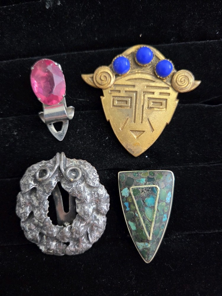 Vintage Egyptian & Floral Dress FUR CLIP LOT of 4 Pink, Turquoise Blue