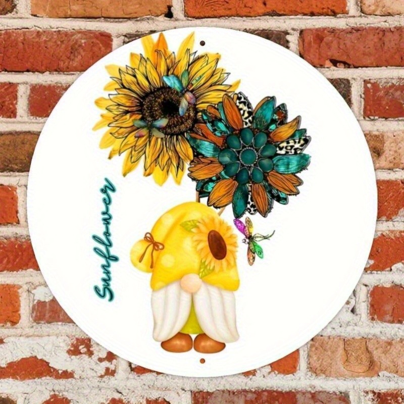 Dragonfly Sunflower Round Aluminum Painting Seasonal