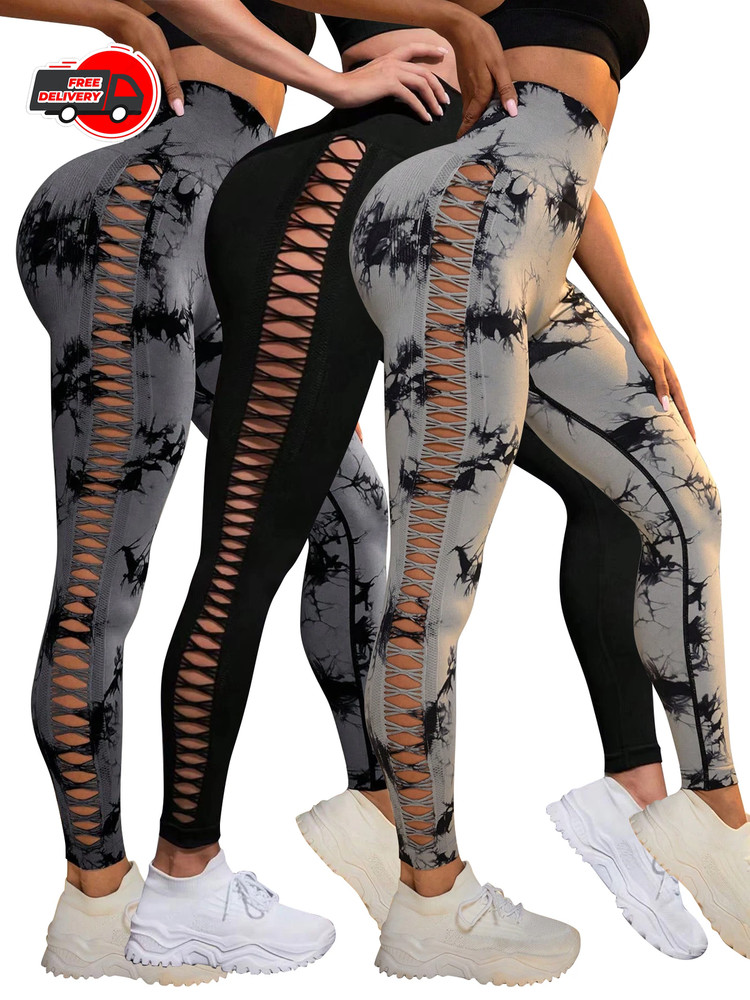 Leggings sin costuras con efecto tie-dye para mujer, pantalones de yoga de cintu