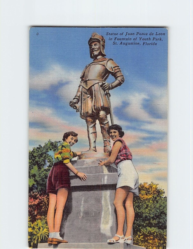Postcard Statue of Ponce de Leon Fountain of Youth Park St. Augustine Florida
