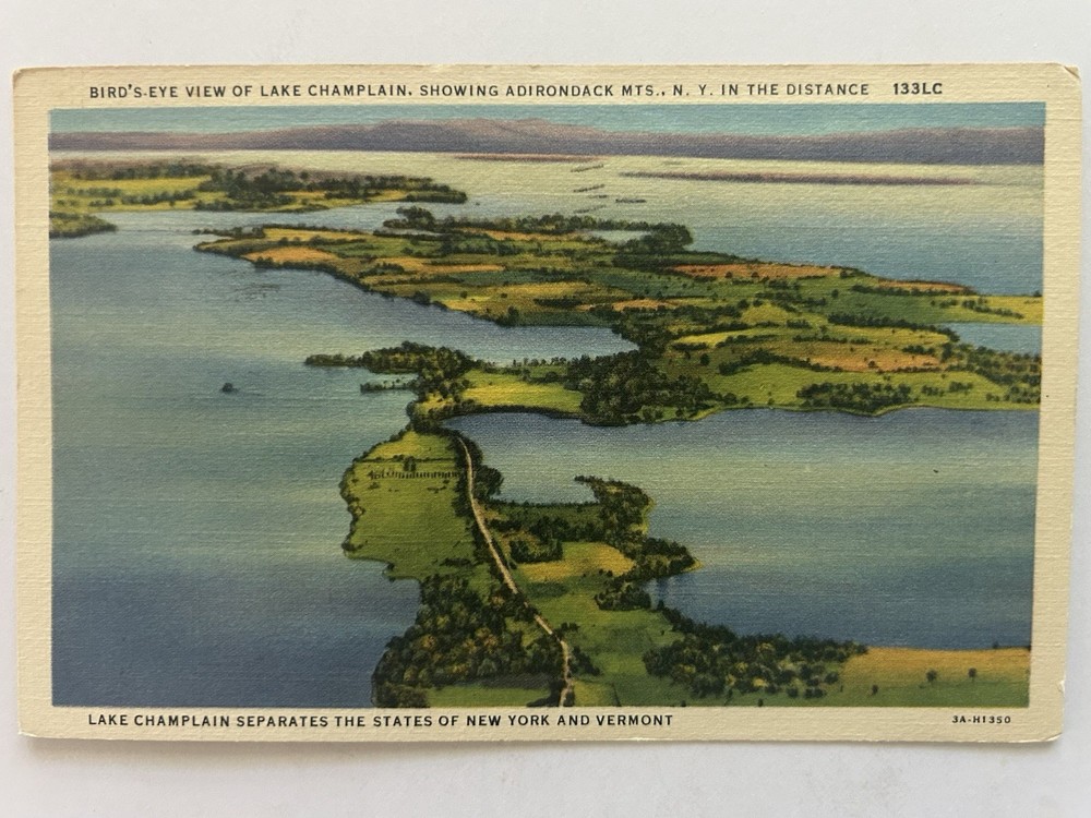 Bird's Eye View Of Lake Champlain Adirondack Mts Vintage Postcard