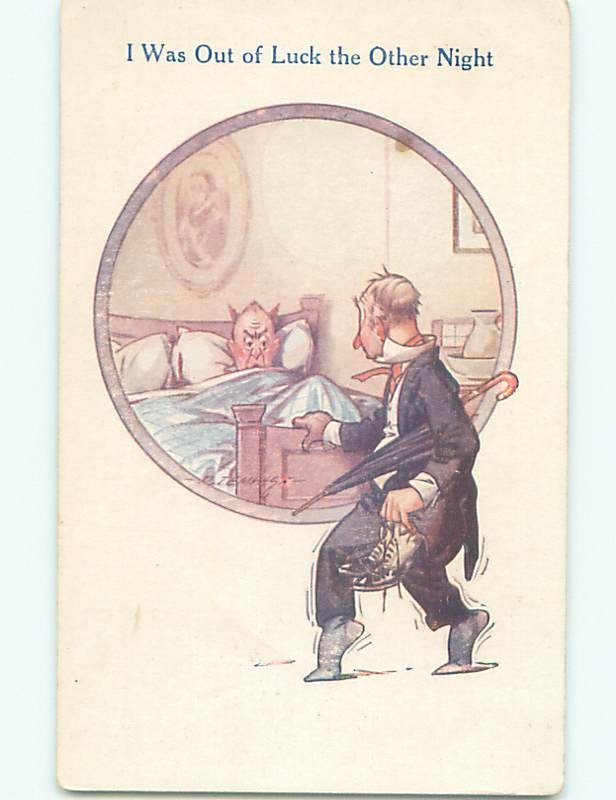 Bamforth Comic signed MAN SNEAKING PAST BED : make an offer AB9784