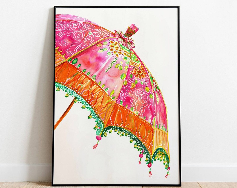 Thrissurpuram Umbrella Wall Art Malayali Wall Decor Kerala Water Color Painting