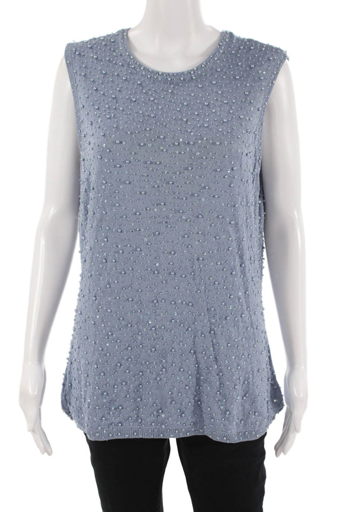 Vie Women Tunic Sleeveless Crew Neck Blue 100% Spunsilk Hook & Eye Size 1XFree Shipping in US $100+ Orders | $6.95 Orders Below