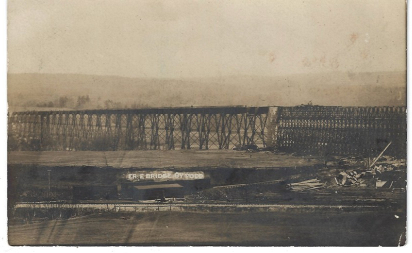 Belfast NY Erie Railroad Trestle Bridge 1908 RPPC Photo Postcard Roulette Pa