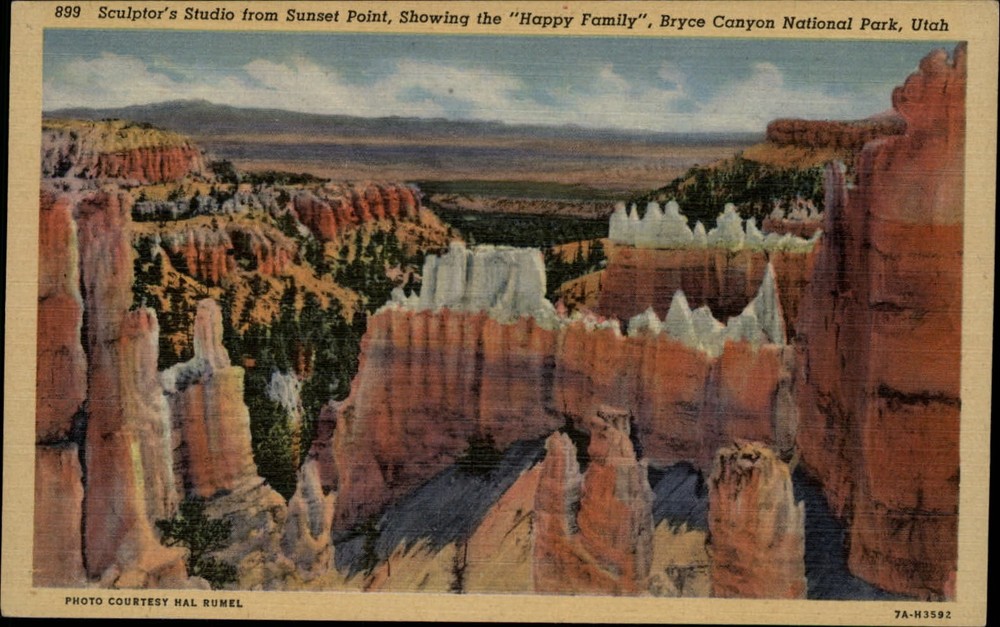 Sculptor's Studio rock formations Bryce National Park Utah  1930s linen postcard