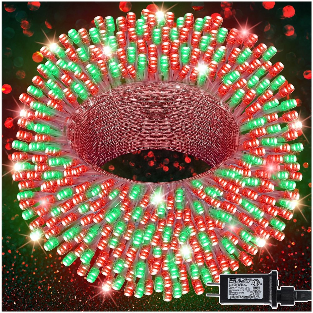Cascada De Luces Rojas y Verdes 300 LED 99 Pies Decoracion Navidad Para Exterior