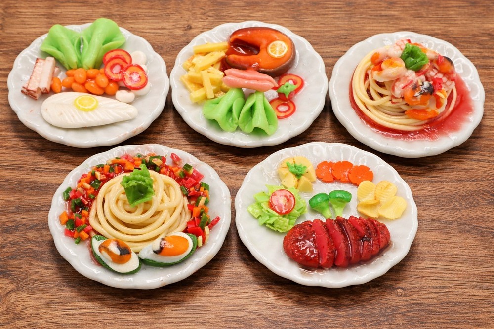 1/6 dollhouse miniature food set handmade realistic pasta steak seafood Decor