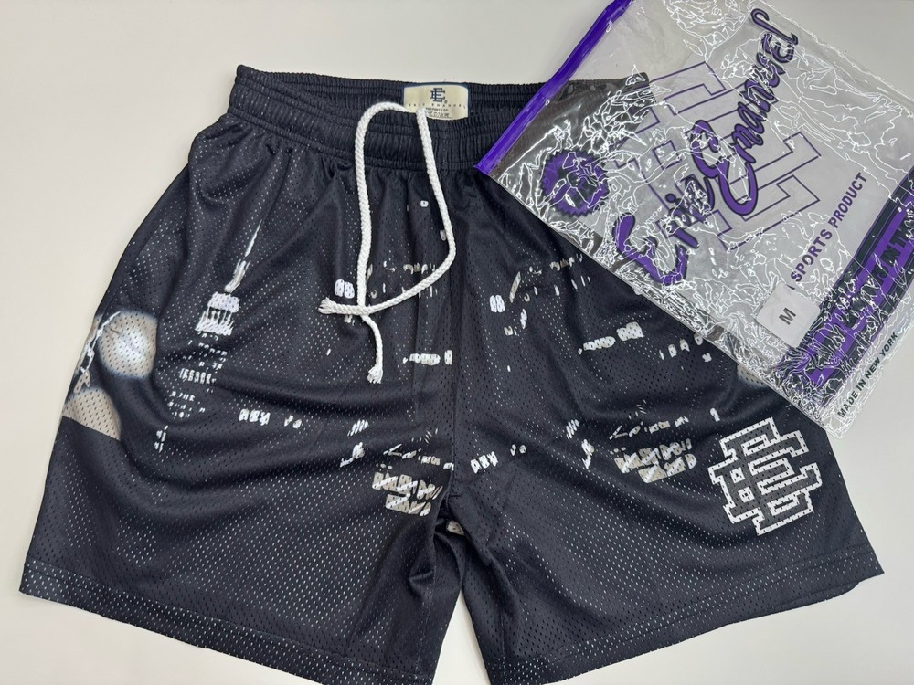 Eric Emanuel Black Mesh Athletic Shorts M Graphic Drawstring Sportswear