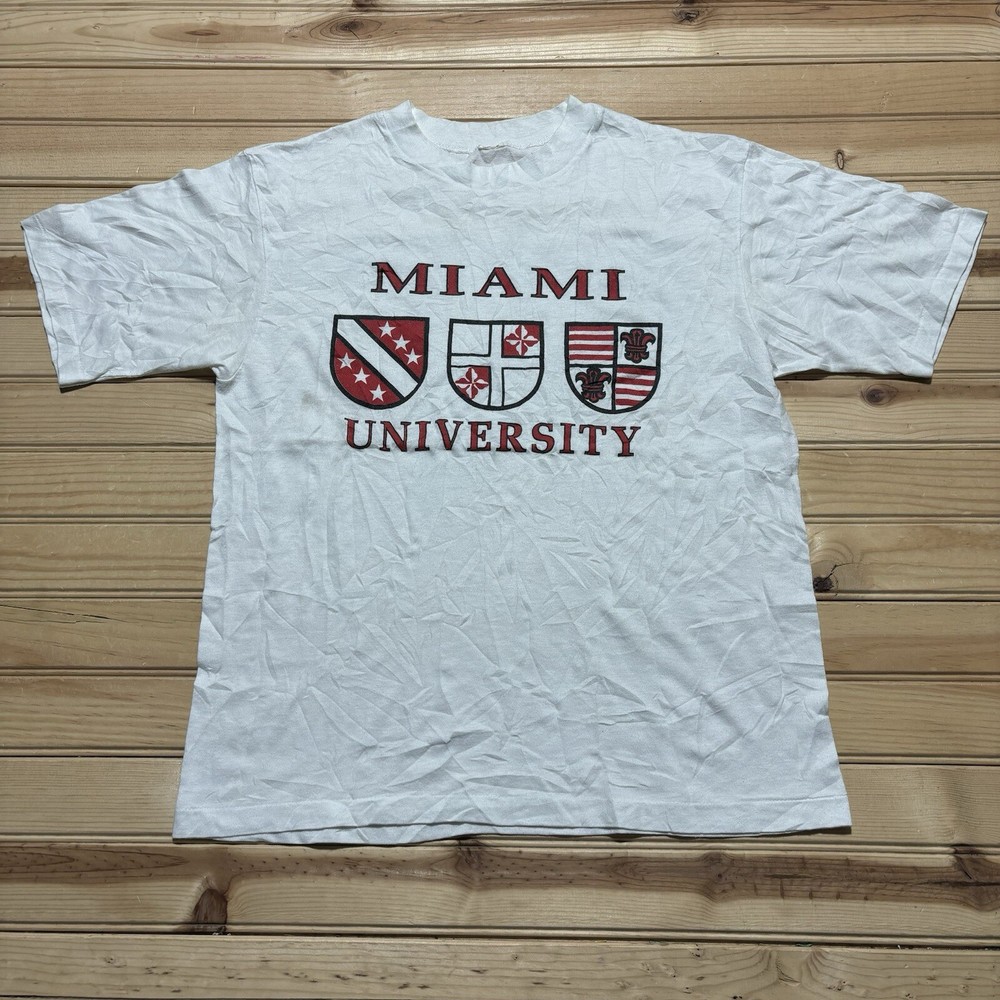 Vintage 80s 90s Miami Florida University College Crest White Shirt Size Medium
