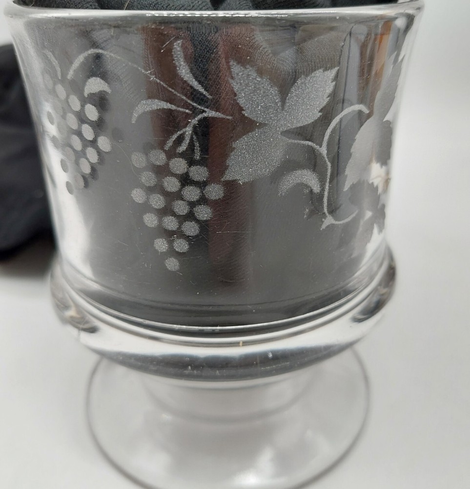 Vintage Clear Glass Cup Etched Grapes Vines Butterflies 4