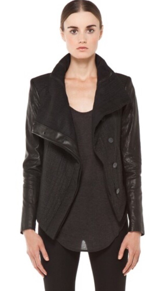 Theory Black Leather Fitted Sleeves Moto Style Jacket