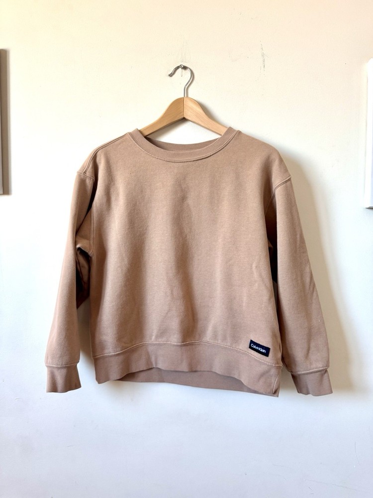 Calvin Klein XS Women’s Crop Top Beige Cotton Fleece Long Sleeve Sweatshirt