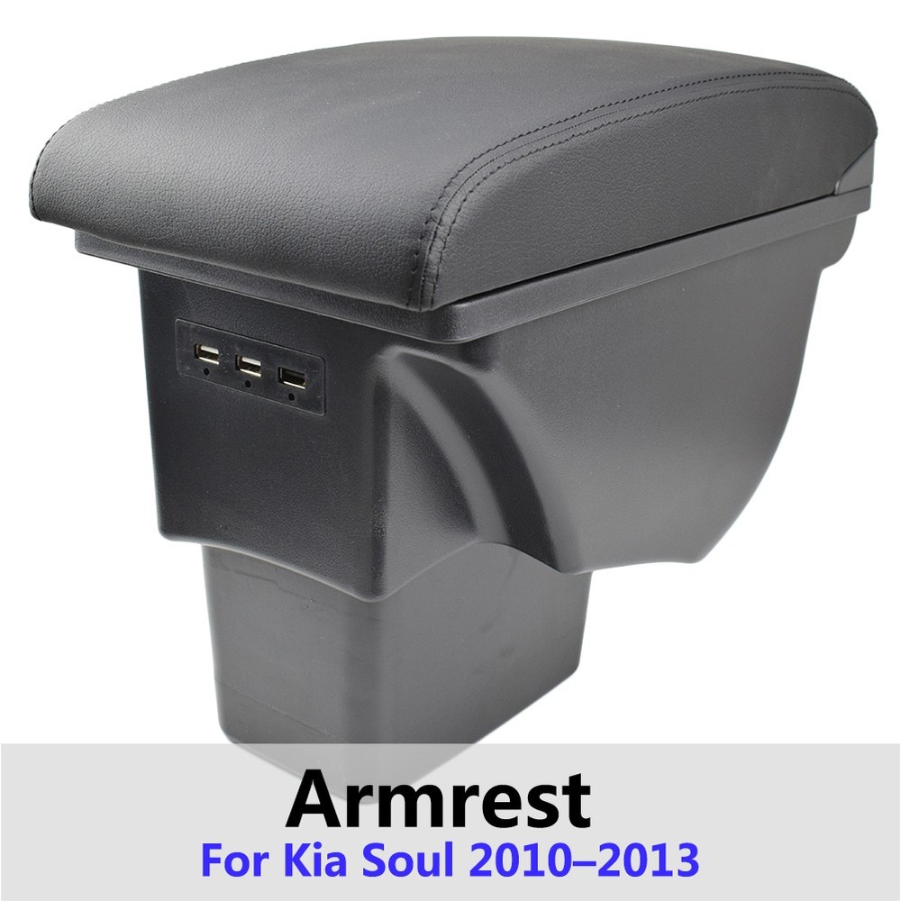 Black Armrest For Kia Soul 2010–2013 New USB Arm Rest Storage Box Modification