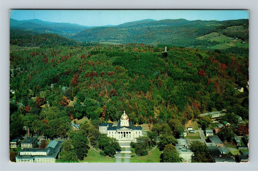 Montpelier VT-Vermont, Aerial, State Capitol, Scenic Mountains Vintage Postcard