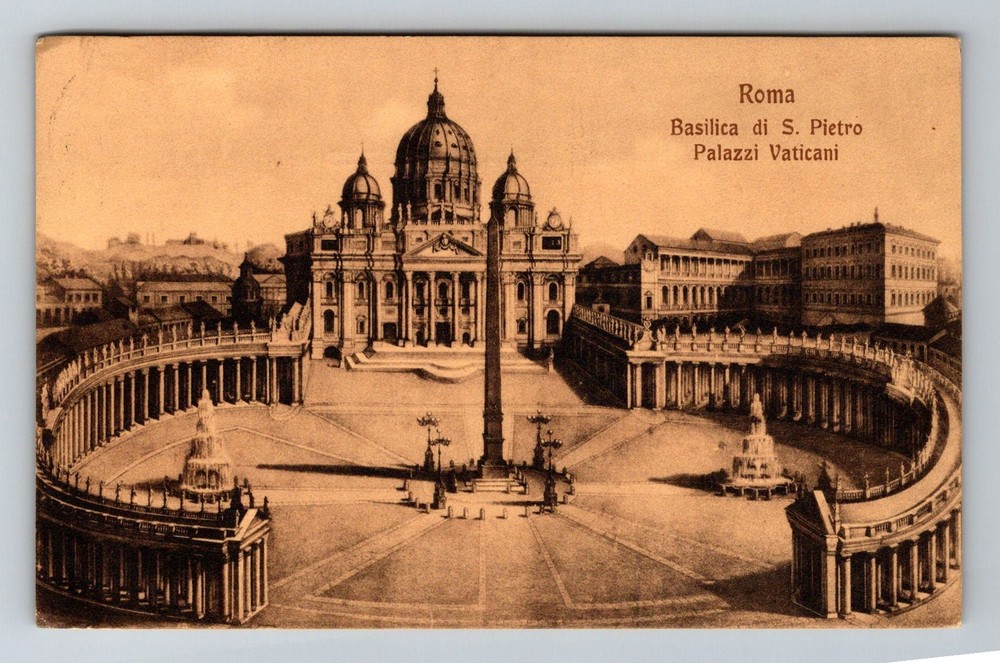 Italy- Rome Vatican Plaza Saint Peter's Basilica Souvenir Vintage c1920 Postcard