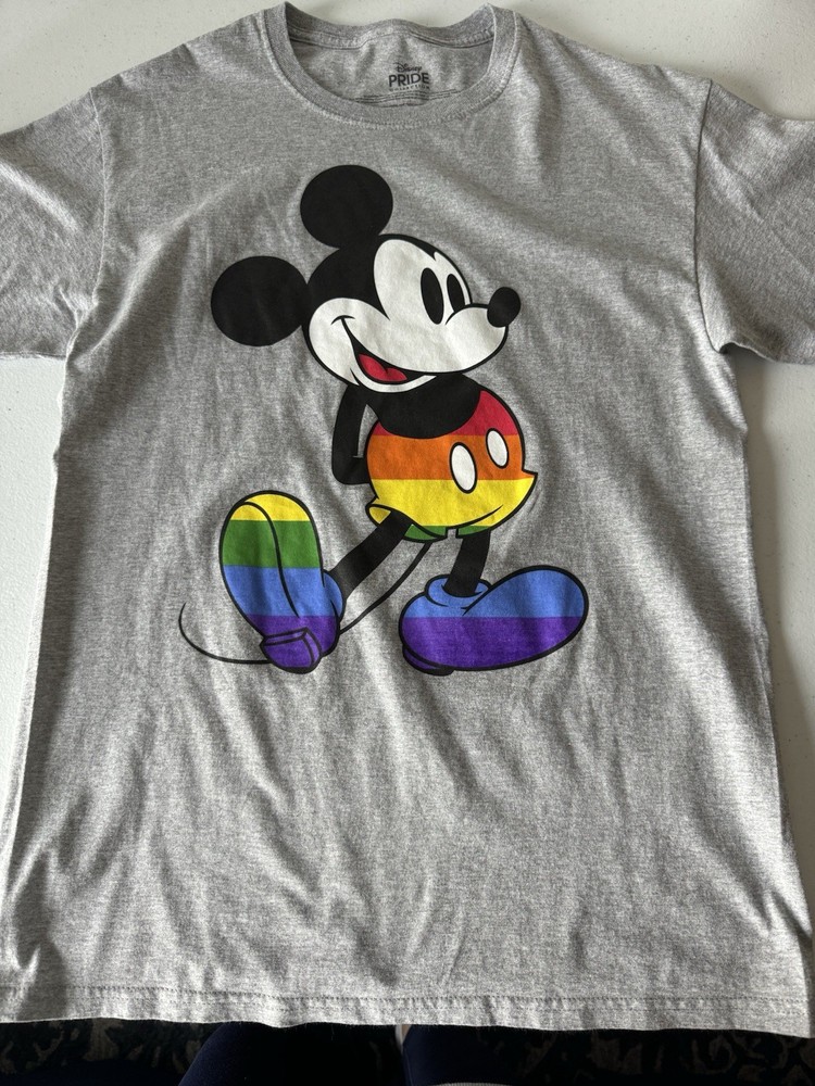 Disney Pride Collection Men's Gray Short Sleeve Graphic Mickey T-Shirt Med LGBTQ