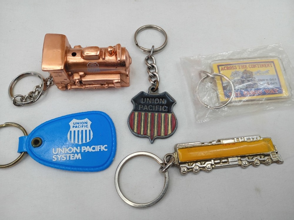 Lot Of 5 Vintage Union Pacific Railroad Keychain Lot Key Rings, Unique Lot