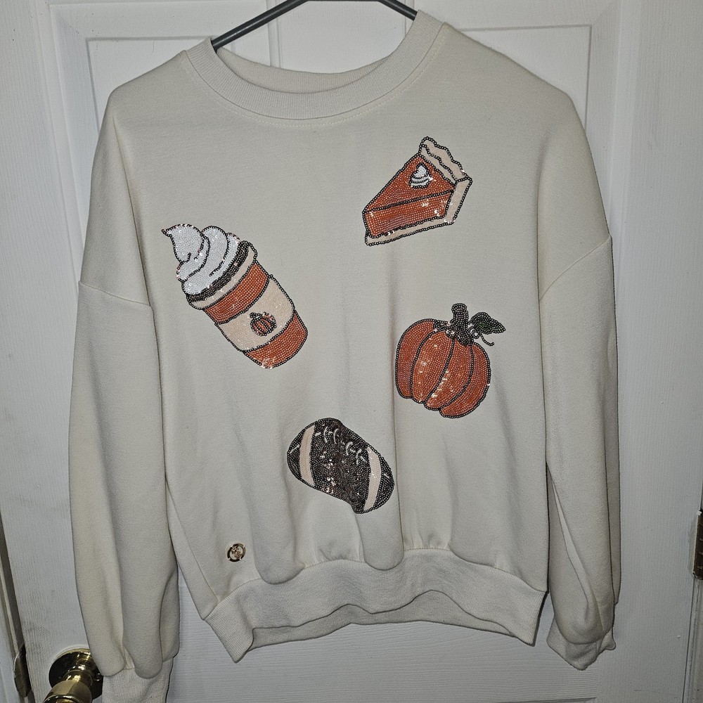 Simply Southern Fall Sequin Crewneck Sweatshirt Preppy Size Small Cozy Fall