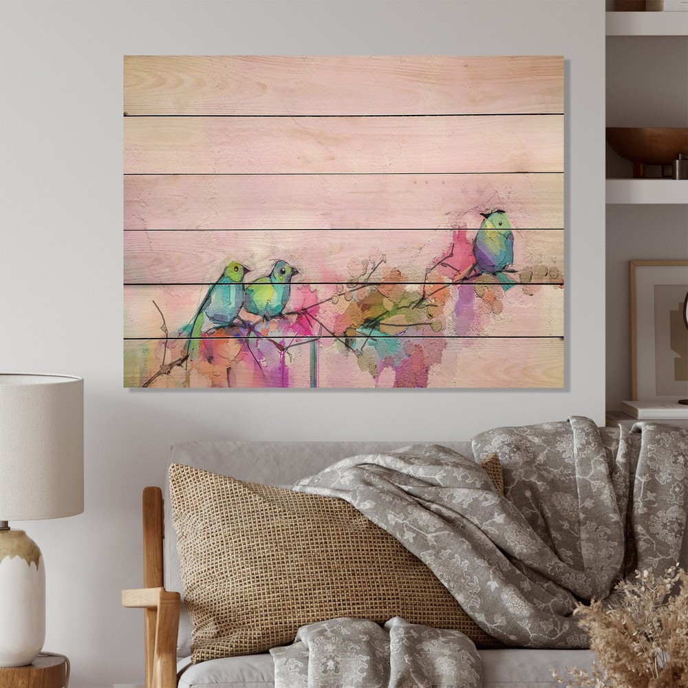 Designart 'Paintbrush Pink And Purple Birds' Traditional