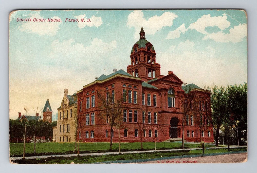 Fargo ND-North Dakota, County Court House, Antique, Vintage c1907 Postcard