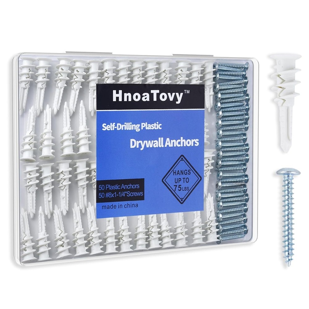 100PCS in 50 Sets, Drywall Anchors and Premium Drywall Screws, Wall Anchors