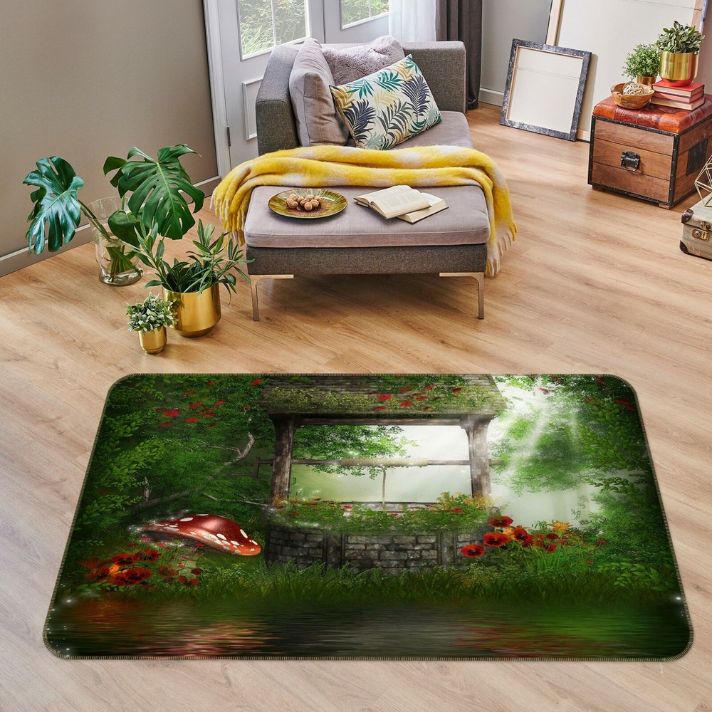3D Well Mushroom Grass NAO4866 Game Rug Mat Elegant Photo Carpet Mat Fay