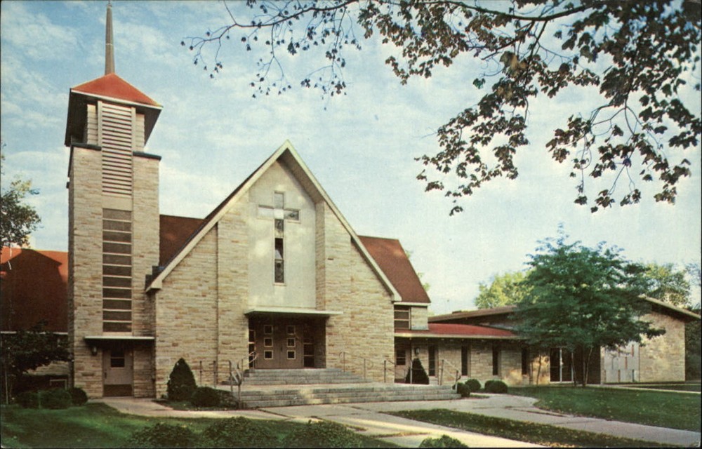 Black River Falls Wisconsin Evangelical Lutheran Church bell tower postcard