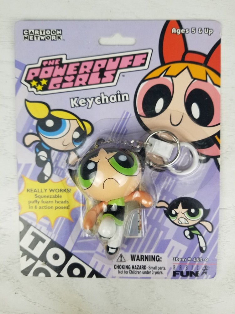 NEW PowerPuff Girls Vintage Buttercup Keychain 2000 Puffy Foam Head Green