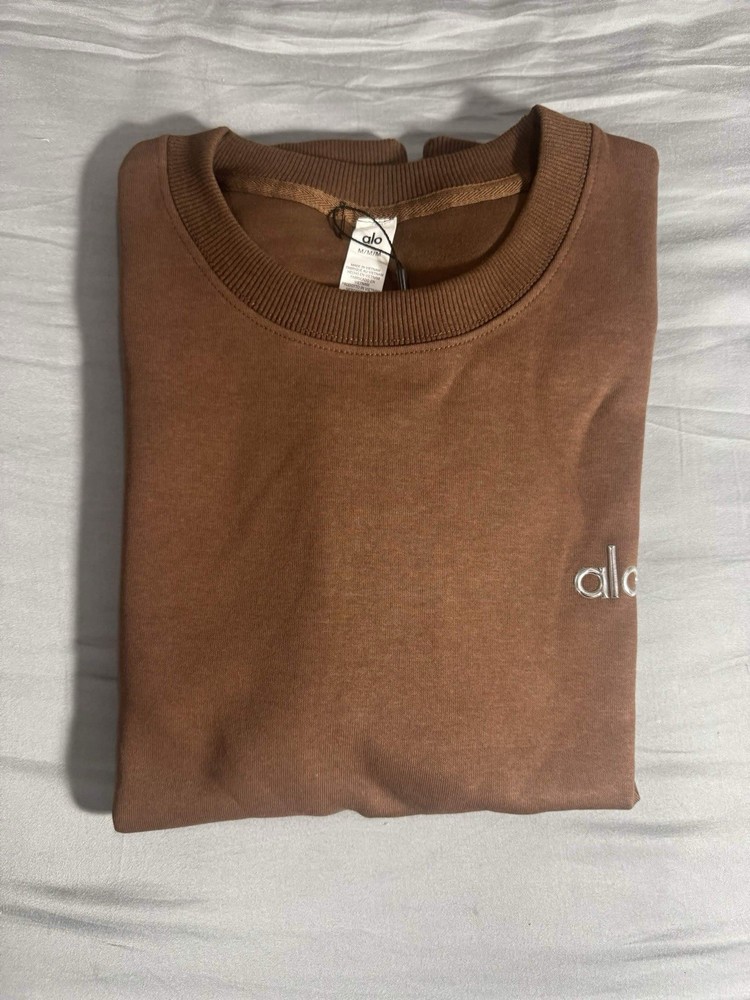 Alo Brown Pullover Crew Neck Sweatshirt Women's Size M Long Sleeve Fleece