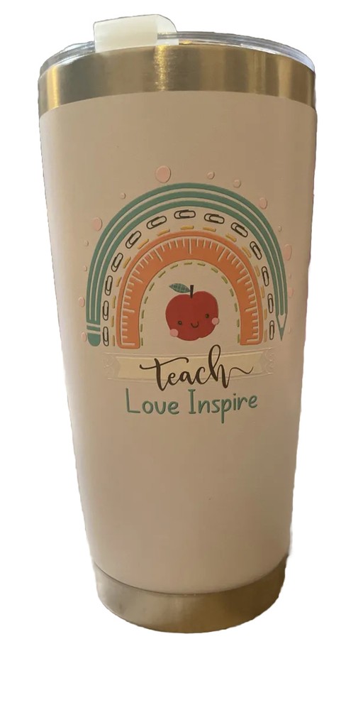 Tumbler 20oz  w/Straw Hole and Lid Teacher White Rainbow  