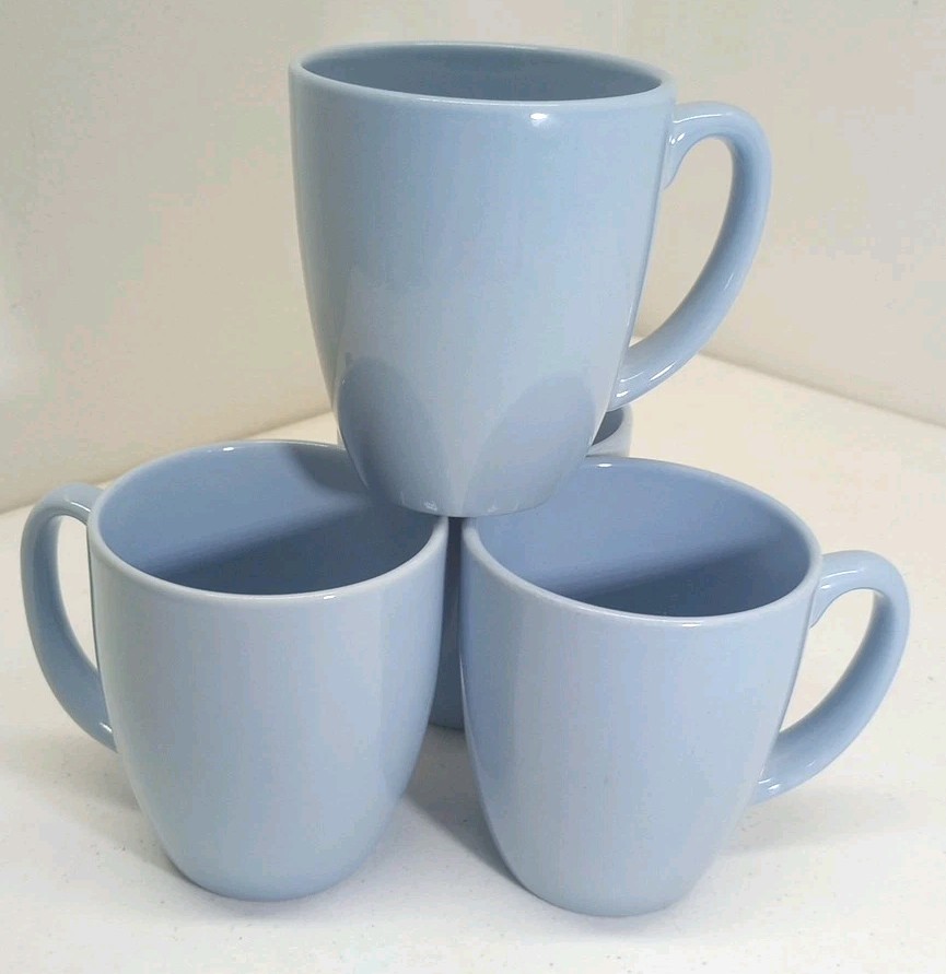 Corelle SET OF 4 12 oz Coffee Mugs Light Blue Periwinkle Stoneware