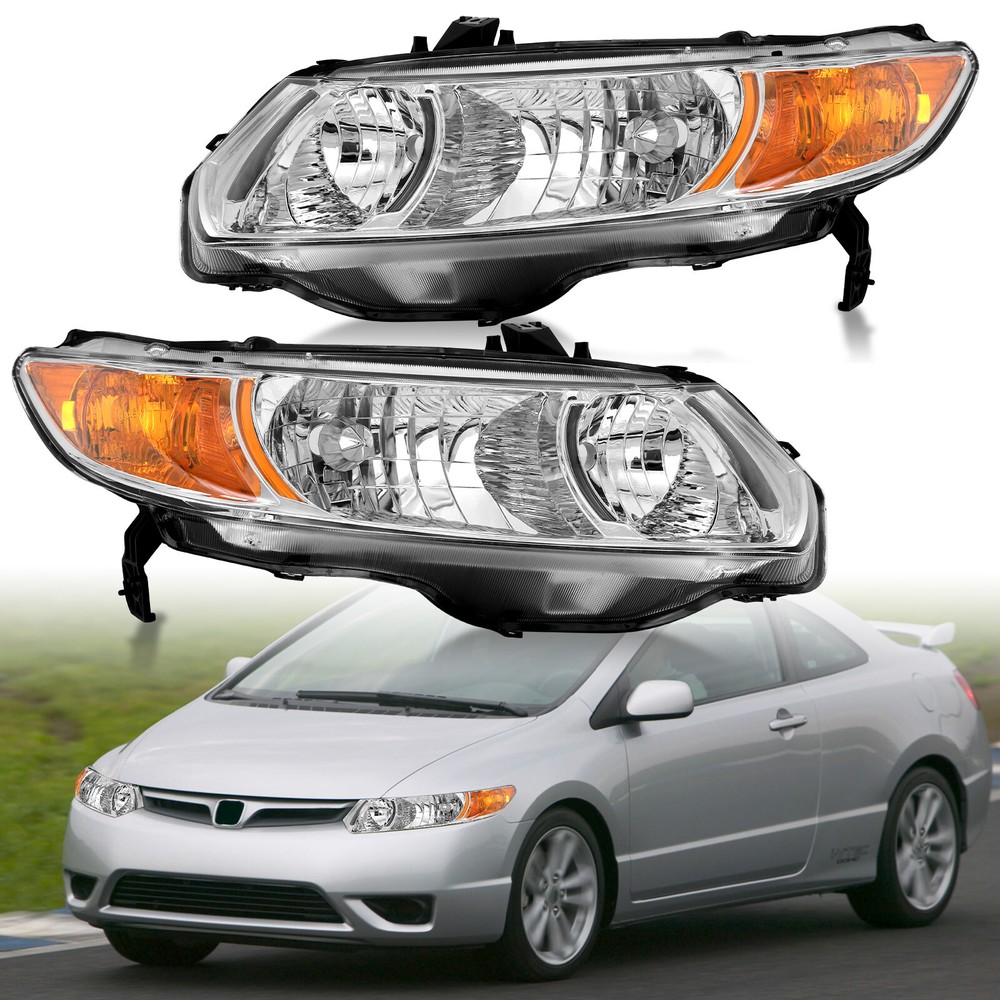 2PCS Headlights for 2006-2011 Honda Civic Coupe - LH RH Pair Replacement Lamps