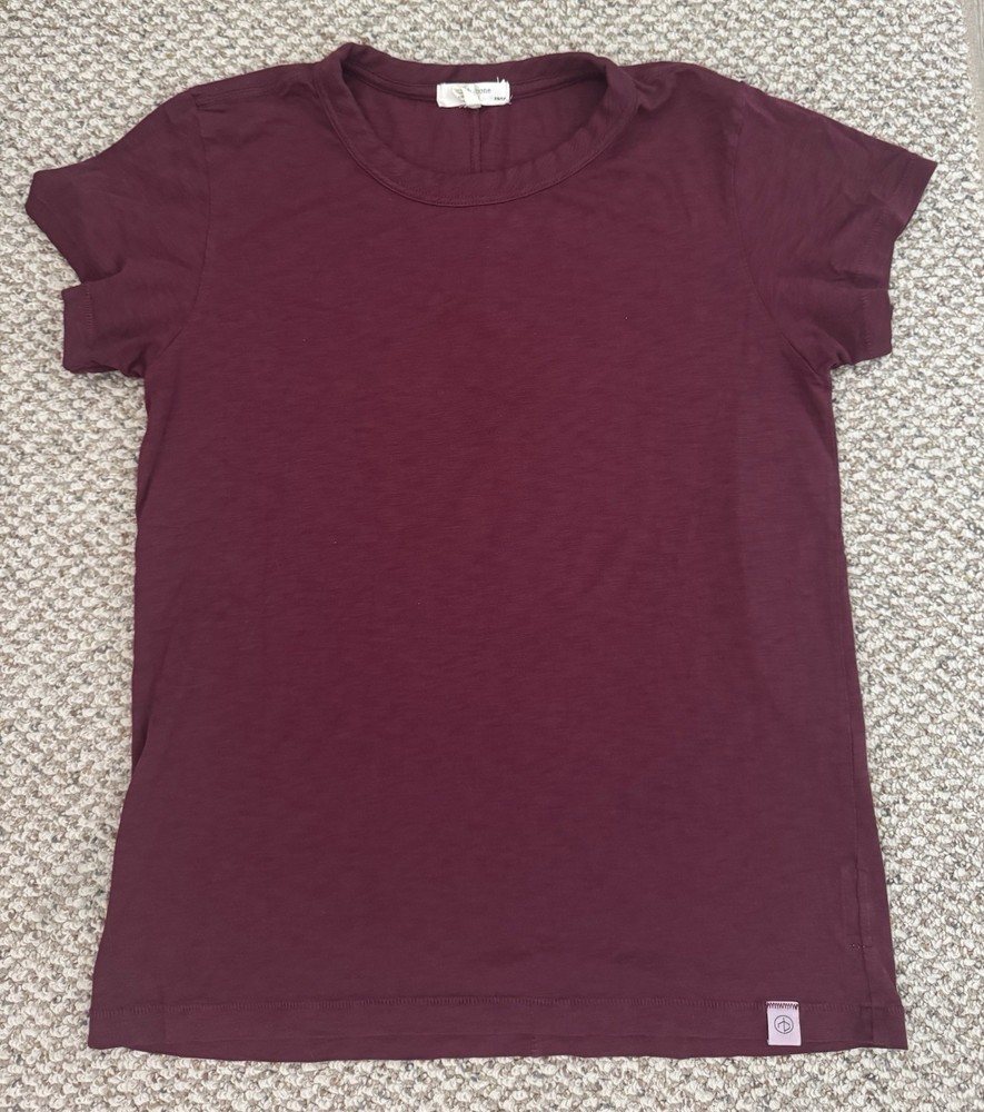 rag & bone Women’s Burgundy Solid Crew Neck Short Sleeve T-Shirt, Size XS