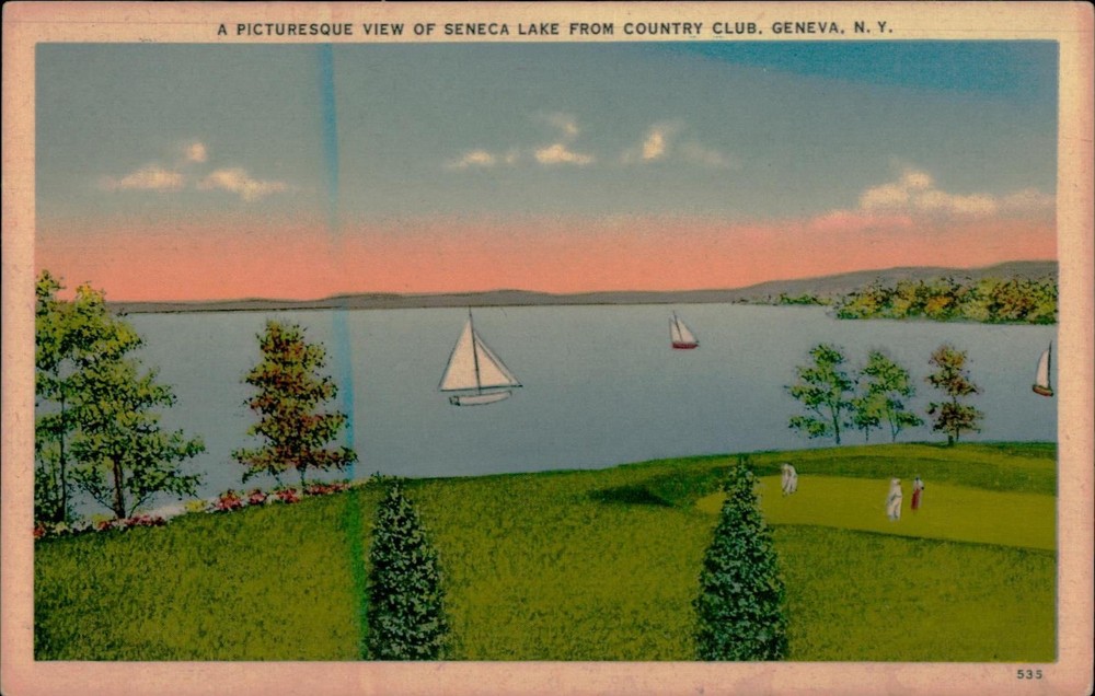 A Picturesque View of Seneca Lake From Country Club Geneva NY Linen Postcard