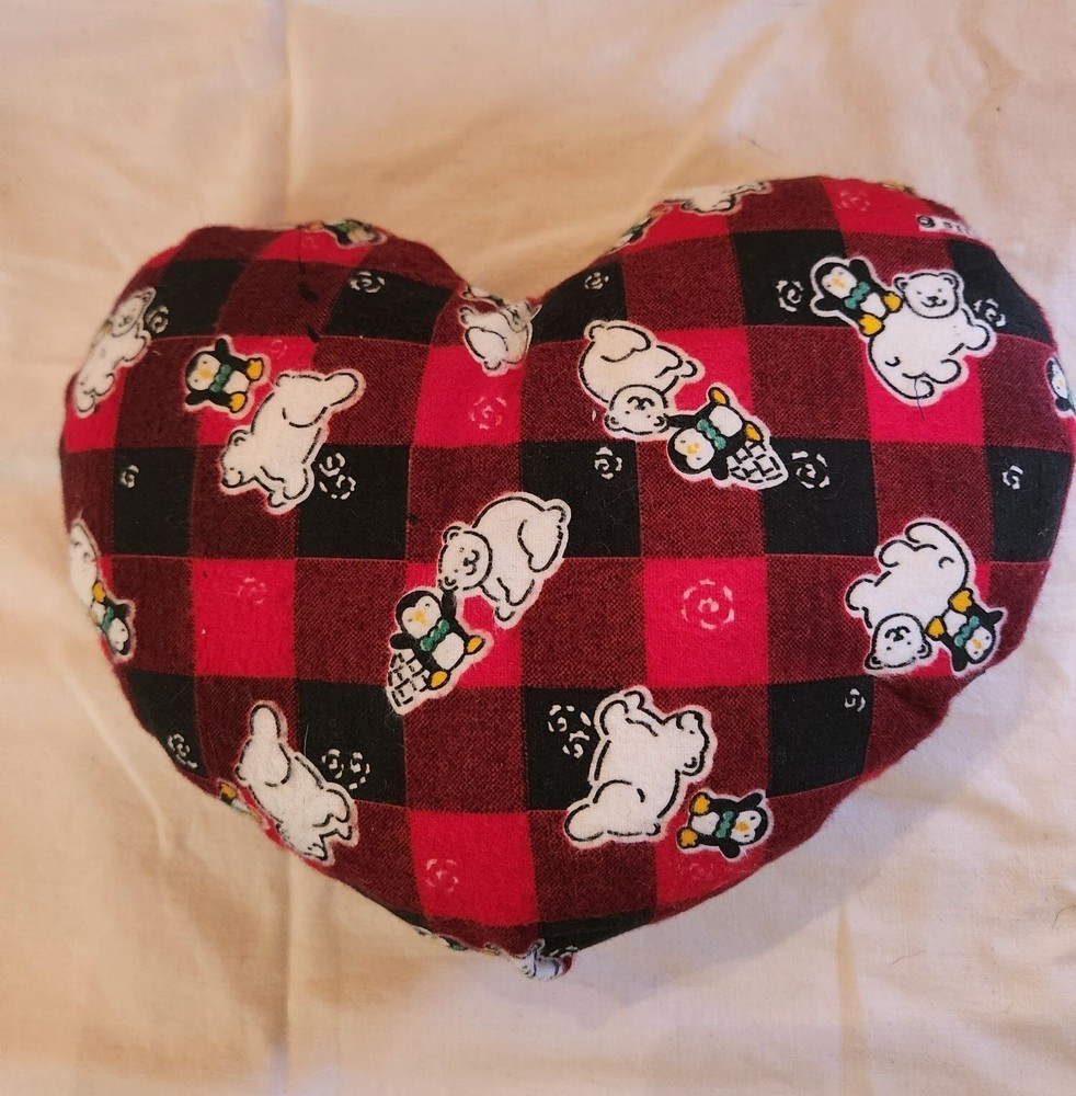 Heart shaped pillow flannel penguin polar bear Christmas cozycore