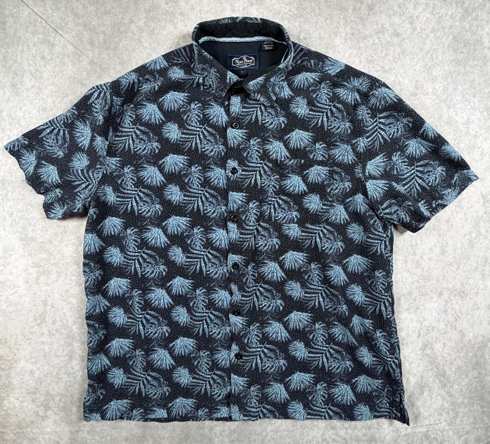 Nat Nast Mens Silk Cotton Hawaiian Shirt Palm Leaf Short Sleeve Large