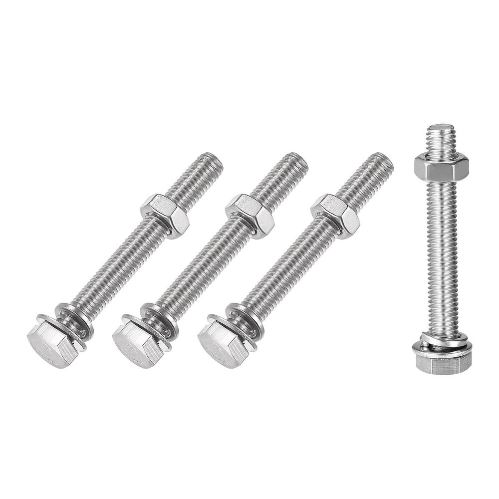 M8 x 60mm Hex Head Screws, Bolts, Nuts, Flat & Lock Washers Assortment Kit - 4-Piece Set for Secure Fastening