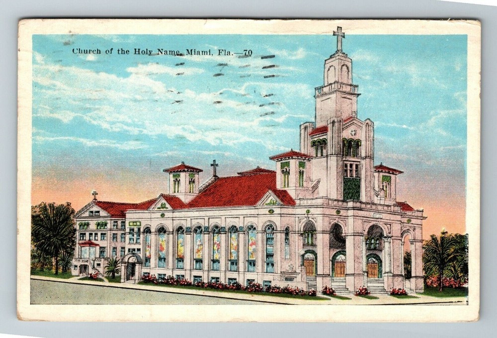 Miami FL-Florida, Church The Holy Name, Religion, Outside, Vintage Postcard