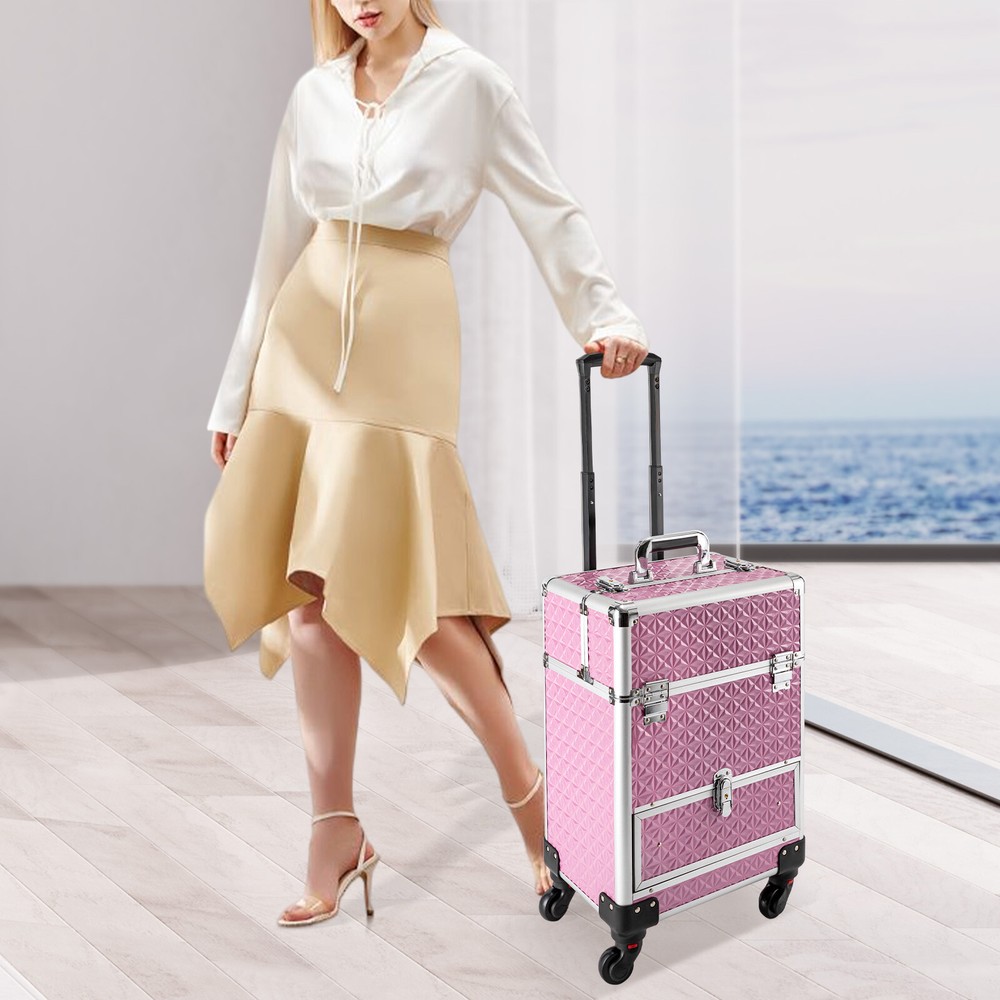 Estuche de tren de maquillaje rodante carrito de cosméticos organizador de almacenamiento de maquillaje caja de equipaje