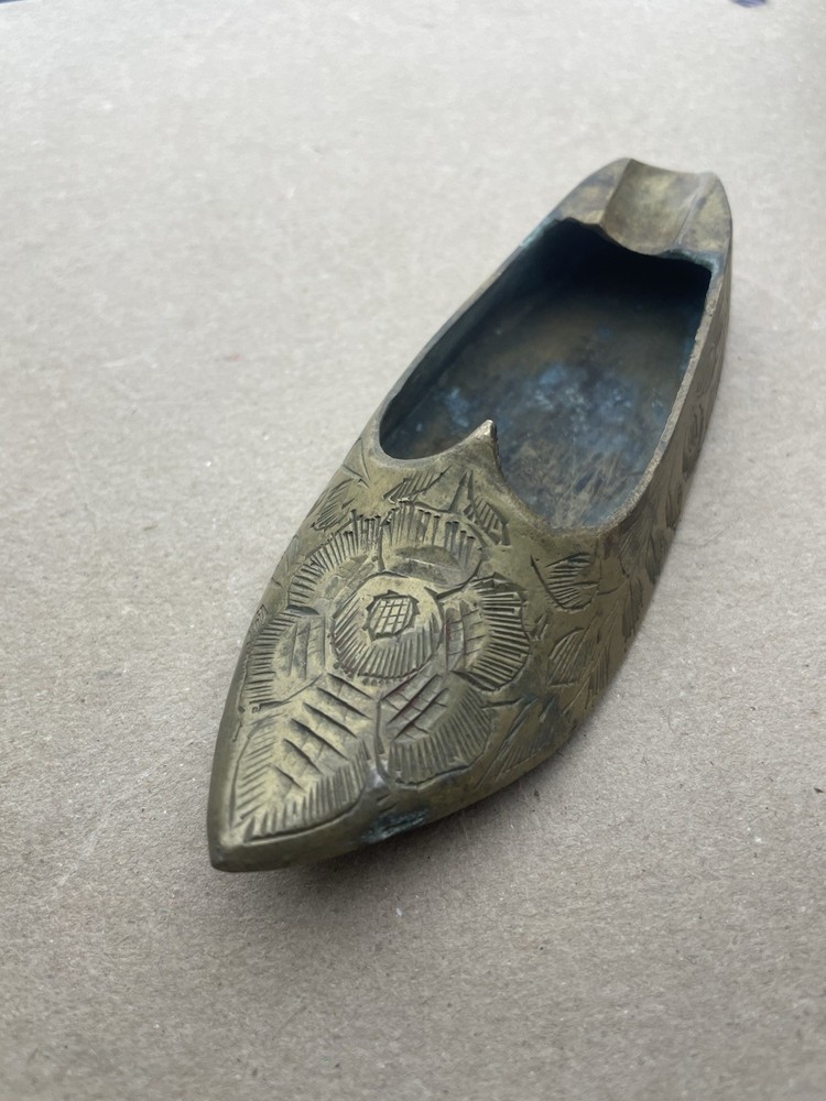 Vintage Brass Ashtray Shoe- Used- Made In India- Nice Collector Item