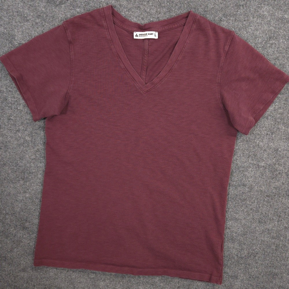 American Giant T Shirt Womens L Maroon Supima Cotton Slub V Neck Made In USA