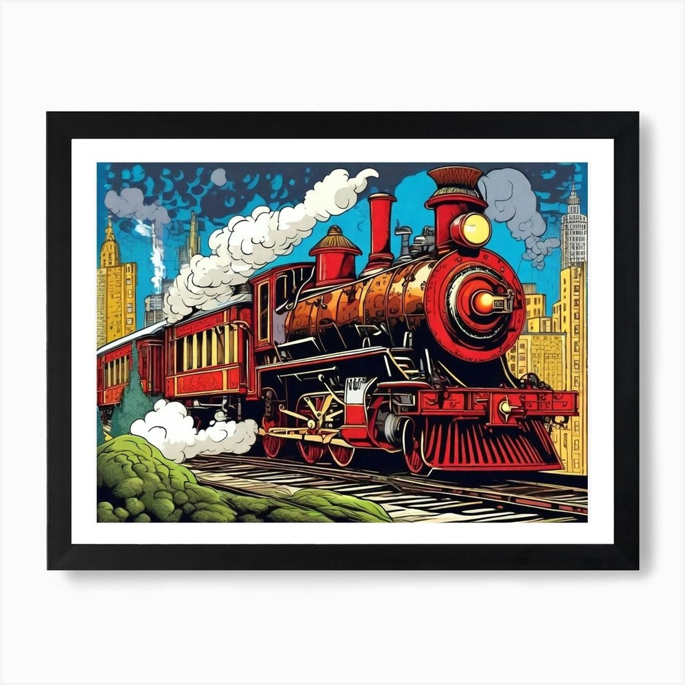 Red Steam Locomotive Art Print Framed Wall Art Poster Canvas Print Picture