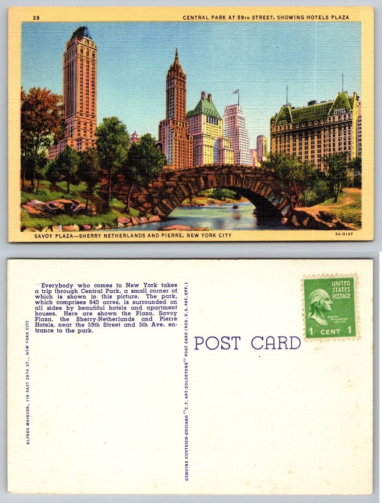 NYC Central Park 59th St Hotels Plaza Savoy Sherry Netherlands Pierre Linen PC