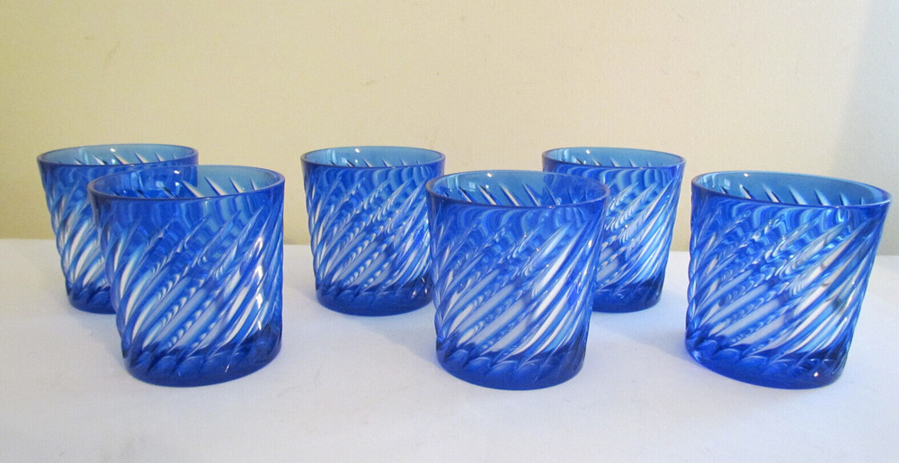 Set of 6 Cristal D’Arques Durand VALSE Cut to Clear Cobalt 7 oz Glasses